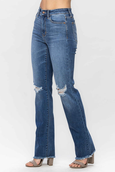 Judy Blue High Waist Knee Destroy & Fray Hem Straight Denim 82513 - Exclusive-Jeans-Sunshine and Wine Boutique