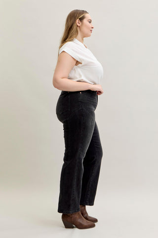 Judy Blue Mid Rise Western Seam Detail Black Straight Denim Jeans 881050