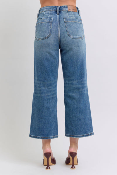 Judy Blue High Waist Utility Pockets Crop Wide Leg Denim Jeans 88904-Jeans-Sunshine and Wine Boutique