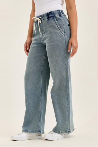 Judy Blue High Waist Aged Stone Knit Wilhelmina Baggy Denim Jeans 881127
