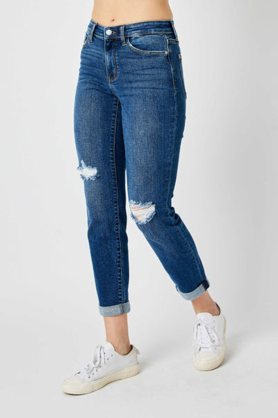 Judy Blue Mid Rise Destroy Slim Denim 82607-Jeans-Sunshine and Wine Boutique