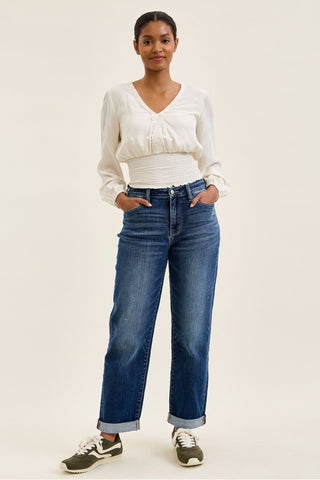 Judy Blue Mid Rise Billie Indigo Boyfriend Denim Jeans 82744