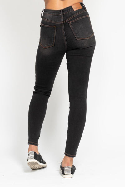 Judy Blue High Waist Tummy Control Black Wash & Contrast Thread Skinny 88768-Jeans-Sunshine and Wine Boutique