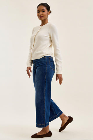 Judy Blue High Waist Tummy Control Deep Indigo Claudia Ankle Wide Leg Denim Jeans 881187