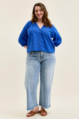 Judy Blue Mid Rise Hollywood Fray Hem Wide Leg Denim Jeans 82728