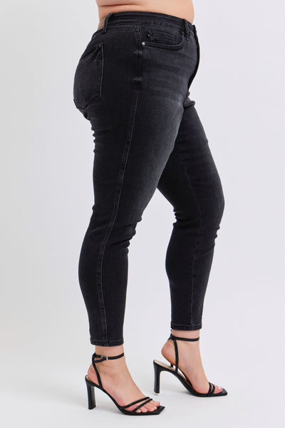 Judy Blue Mid Rise Tummy Control Black Skinny Denim Jeans 88878-Jeans-Sunshine and Wine Boutique