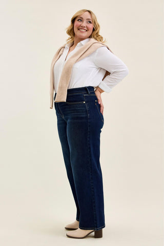 Judy Blue High Waist Lux Dark Twighlight Retro Wide Leg Denim Jeans 82748 - Petite
