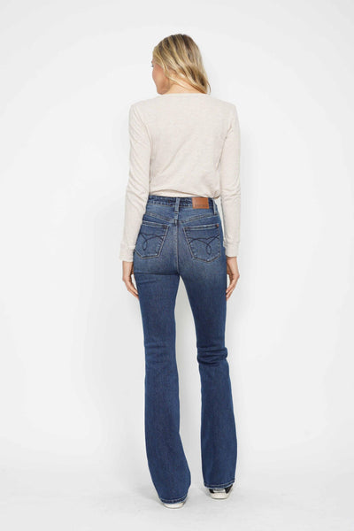 Judy Blue High Waist Tummy Control Back Pocket Embroidery Bootcut Denim Jeans 88786 - 3 Inseam Options: Short, Regular, Long-Jeans-Sunshine and Wine Boutique