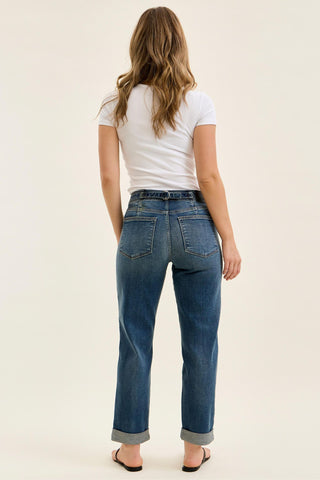 Judy Blue Mid Rise Adjustable Back Tab Hollywood Waist Boyfriend Denim Jeans 82731
