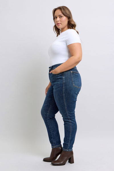 Judy Blue Mid Rise Tummy Control Classic Vintage Skinny Denim Jeans 88881-Jeans-Sunshine and Wine Boutique