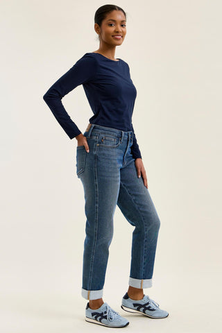 Judy Blue Mid Rise Billie Knit Indigo Boyfriend Denim Jeans 881126