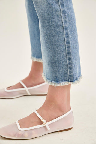Judy Blue Mid Rise Frayed Hem Kick Flare Denim Jeans 82721