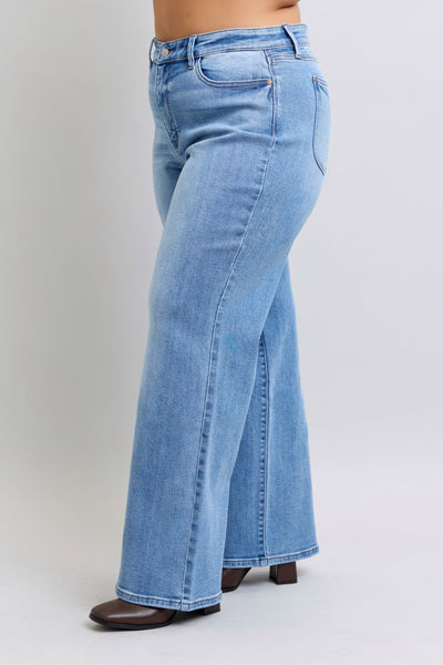 Judy Blue High Waist Vintage Wash Retro Wide Leg Denim Jeans 82625-Jeans-Sunshine and Wine Boutique