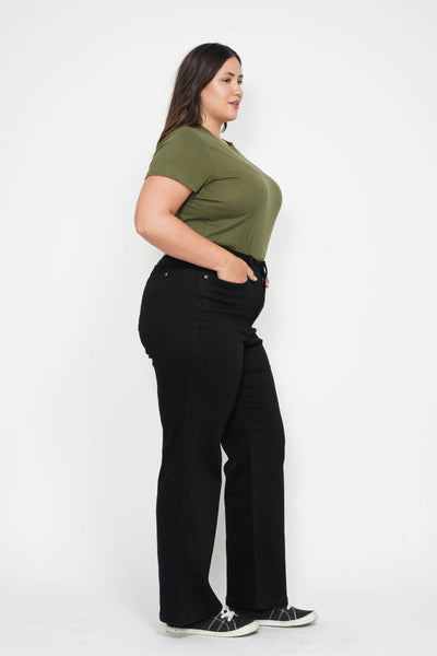 Judy Blue High Waist Tummy Control Black Classic Straight Denim 88866-Jeans-Sunshine and Wine Boutique