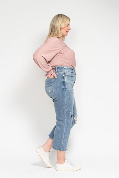 Judy Blue High Waist Destroy Wide Leg Crop Denim 82256-Jeans-Sunshine and Wine Boutique