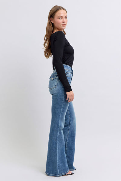 Judy Blue High Waist Double Button Tinted Flare Denim Jeans 82630-Jeans-Sunshine and Wine Boutique