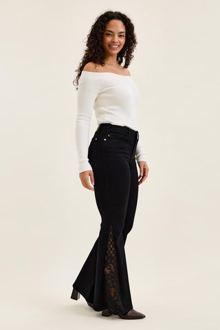 Judy Blue Mid Rise Jaqueline Black Lace Flare Denim Jeans 881177 - 3 Inseam Options