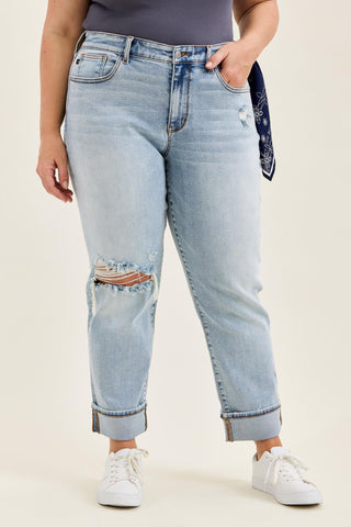 Judy Blue Mid Rise Bandana Loop Boyfriend Denim Jeans 82723