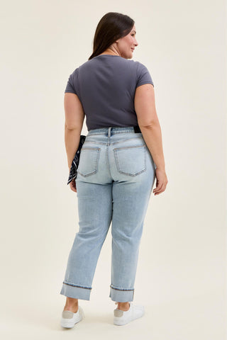 Judy Blue Mid Rise Bandana Loop Boyfriend Denim Jeans 82723