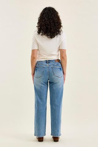 Judy Blue Mid Rise Tummy Control Vintage Wash Straight Denim Jeans 88943 - Petite
