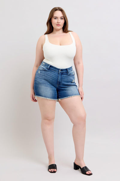 Judy Blue High Waist V Front w/ Shield Pockets Denim Short 15292-Shorts-Sunshine and Wine Boutique