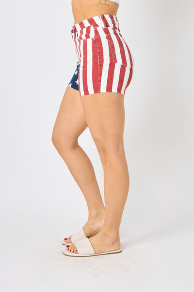 Judy Blue High Waist American Flag Fray Hem Denim Short 150273-Shorts-Sunshine and Wine Boutique