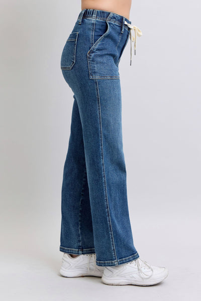 Judy Blue High Waist Drawstring Wide Leg Denim Jeans 88856-Jeans-Sunshine and Wine Boutique