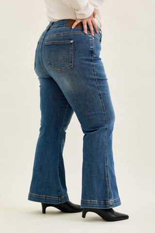Judy Blue High Waist Tummy Control Double Button Flare Denim Jeans 881018 - Petite