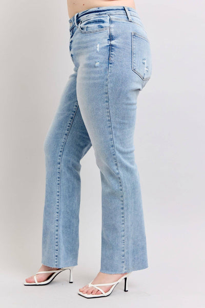 Judy Blue Mid Rise Light Wash Dad Denim Jeans 88926-Jeans-Sunshine and Wine Boutique