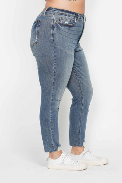 Judy Blue High Waist Tummy Control Vintage Wash Destroy Skinny Denim 88769-Jeans-Sunshine and Wine Boutique