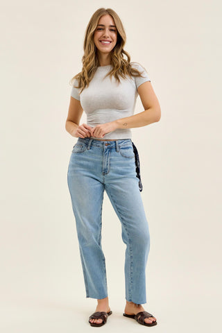 Judy Blue Mid Rise Bandana Loop Ankle Straight Denim Jeans 881120