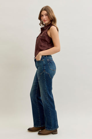 Judy Blue Mid Rise Western Seam Detail Straight Denim Jeans 881039