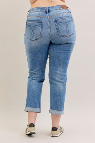Judy Blue Mid Rise Boyfriend Denim Jeans 82703