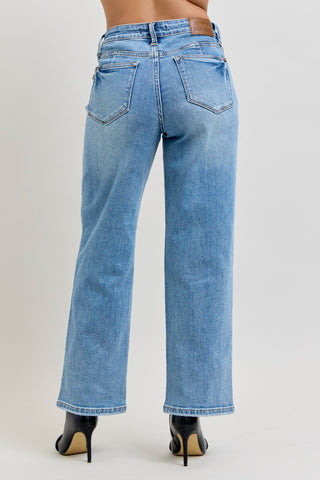 Judy Blue Mid Rise Tummy Control Vintage Wash Straight Denim Jeans 88943 - Petite