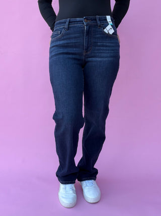 Judy Blue Mid Rise Dark Straight Denim Jeans 82679 - Inseam Options