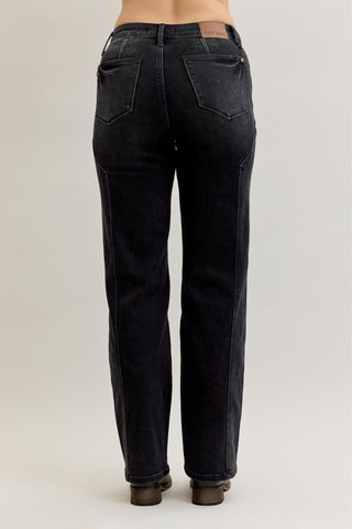 Judy Blue Mid Rise Western Seam Detail Black Straight Denim Jeans 881050