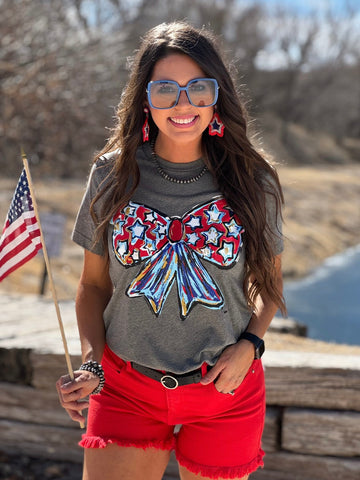 Texas True Threads Callie Ann Stelter Patriotic Bow Tee-Tees-Sunshine and Wine Boutique