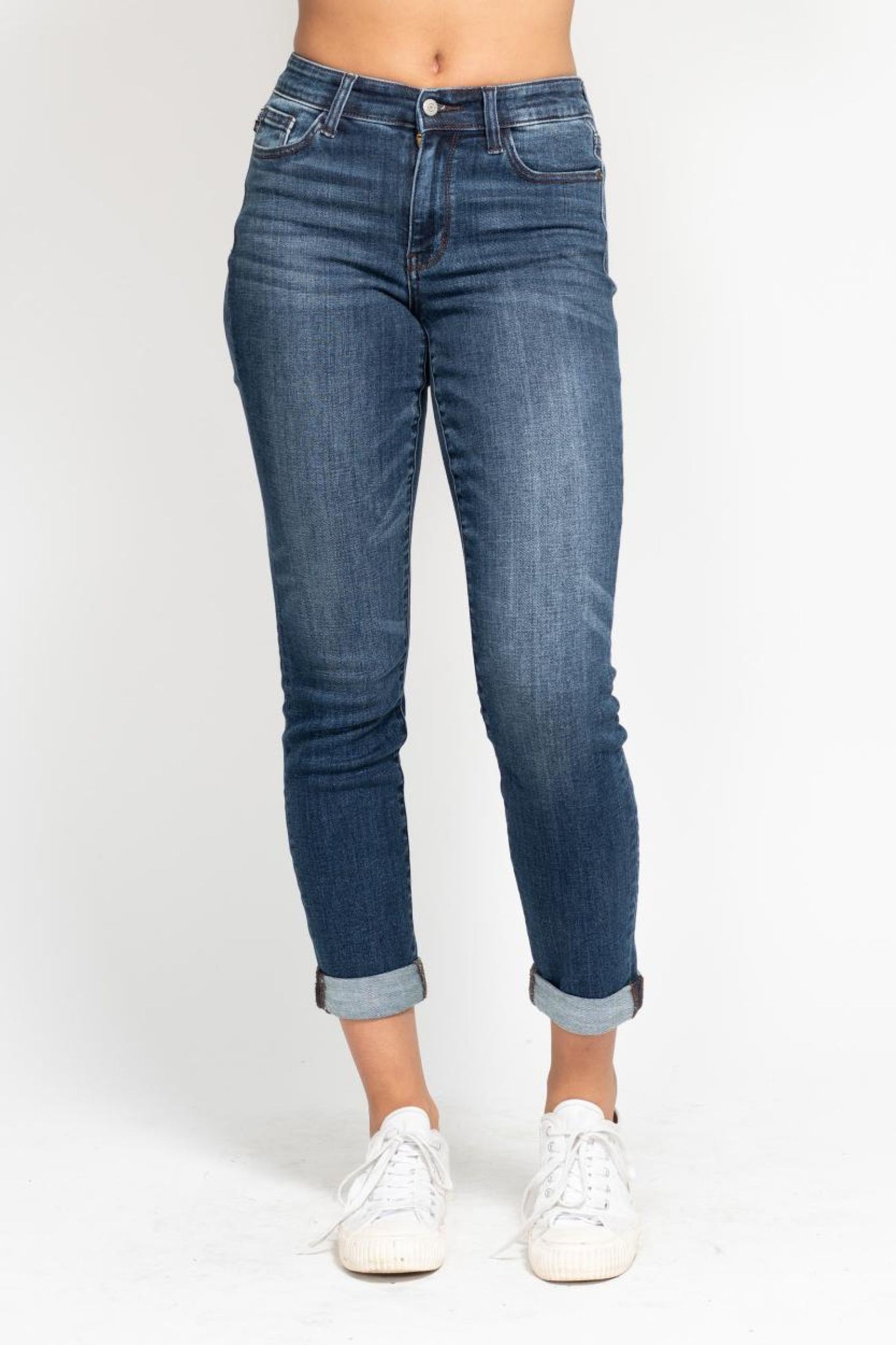 Judy Blue Basic Mid-Rise Cuffed Slim Denim 82428-Jeans-Sunshine and Wine Boutique