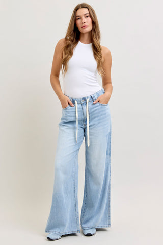Judy Blue High Waist Featherweight Drawstring Palazzo Denim Jeans 881091