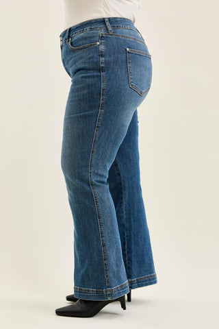 Judy Blue High Waist Tummy Control Double Button Flare Denim Jeans 881018 - Petite