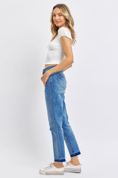 Judy Blue Mid Rise Rigid Magic Release Hem Boyfriend Denim 88818-Jeans-Sunshine and Wine Boutique