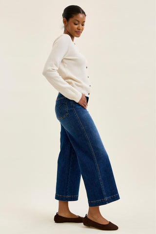 Judy Blue High Waist Tummy Control Deep Indigo Claudia Ankle Wide Leg Denim Jeans 881187