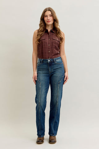 Judy Blue Mid Rise Western Seam Detail Straight Denim Jeans 881039
