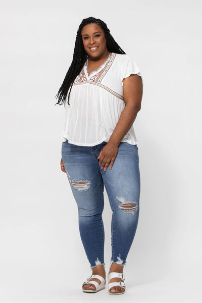 Judy Blue High Waist Destroyed Relaxed Fit Denim Jeans 82306-Jeans-Sunshine and Wine Boutique