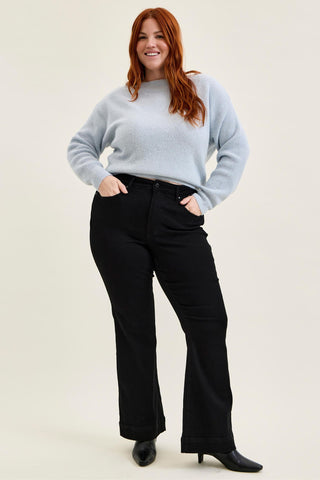 Judy Blue High Waist Tummy Control Black Daisy Bootcut Denim Jeans 881242