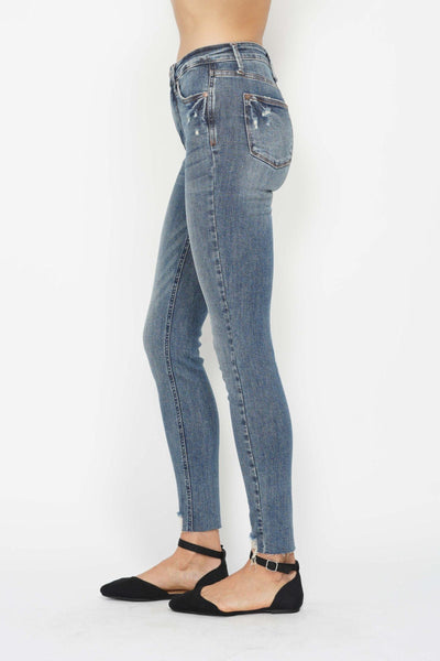 Judy Blue High Waist Tummy Control Vintage Wash Destroy Skinny Denim 88769-Jeans-Sunshine and Wine Boutique