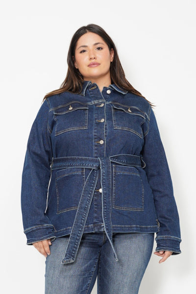 Judy Blue Mid Length Denim Utility Side Slit Jacket 7876-Jeans-Sunshine and Wine Boutique