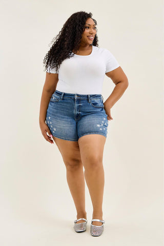 Judy Blue High Waist Star Splatter Slim Denim Short 150377