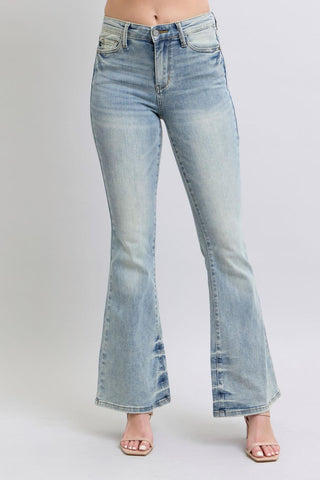Judy Blue Mid Rise Tinted Pin Tack Detail Flare Denim Jeans 88655