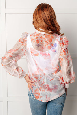 One Eleven North Call Me Back Sheer Floral Button Up Blouse
